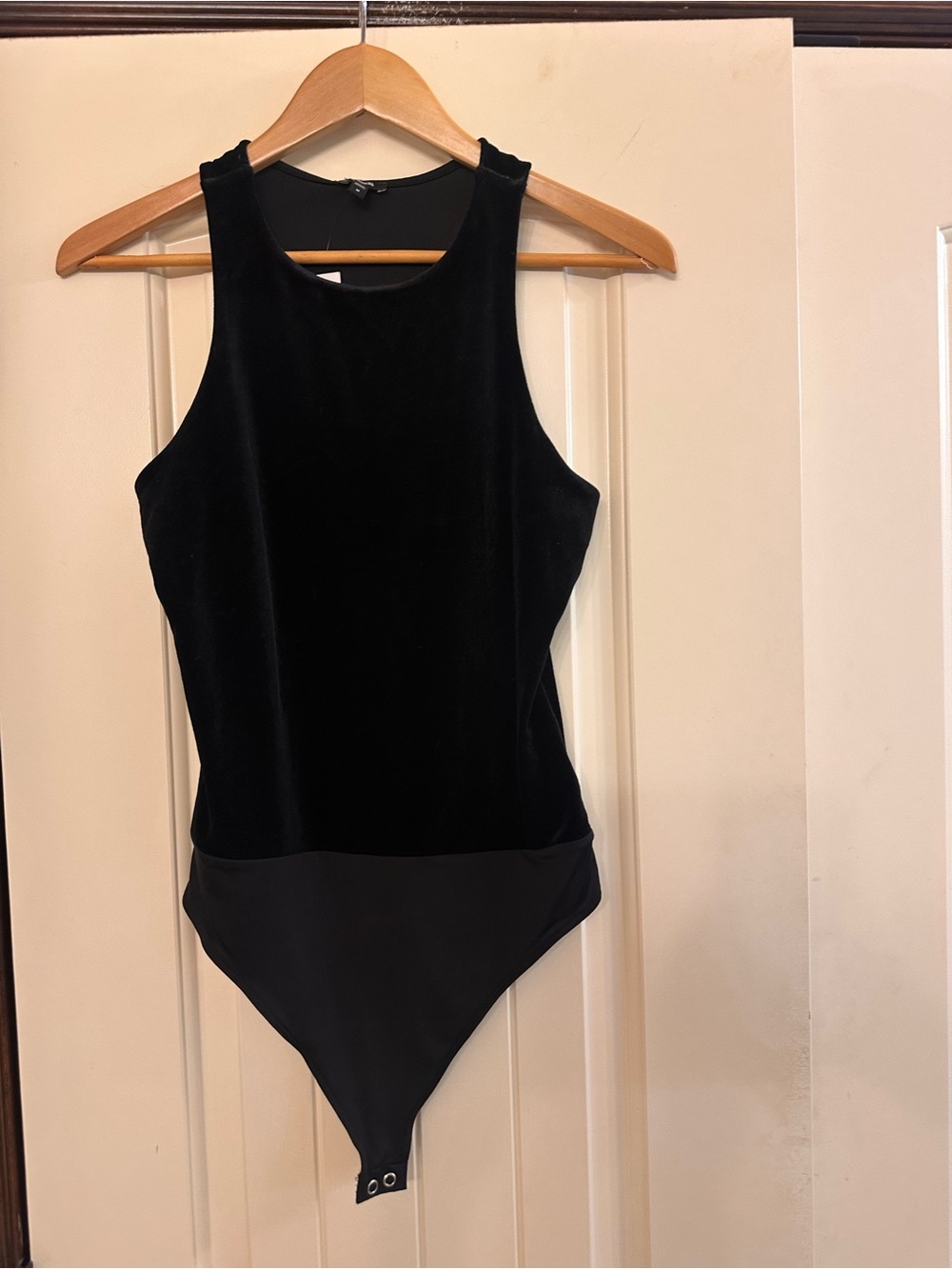 Express Black Velvet Bodysuit with Scoop Neck